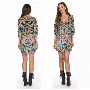 TOLANI Joan Ethereal Velvet Burnout Dress Sz 1X Tan/Turquoise